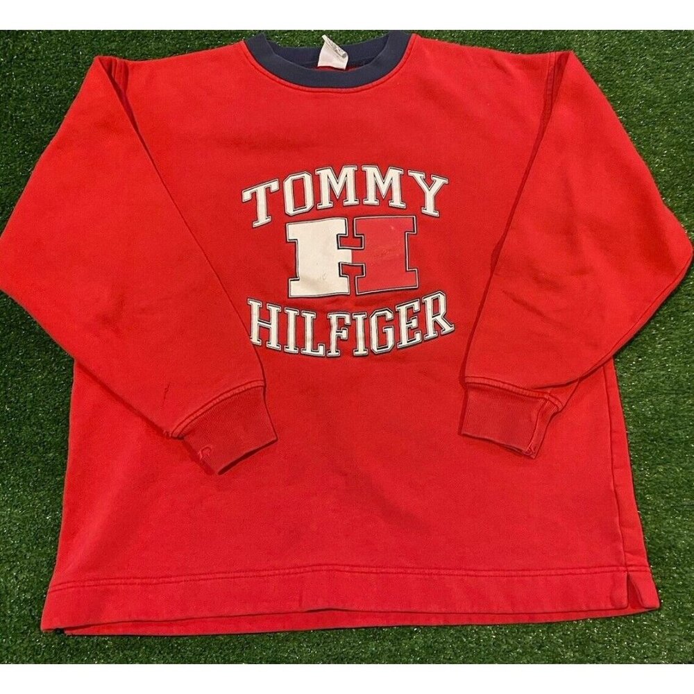 Vintage Tommy Hilfiger sweatshirt mens large crew neck red 90s spell out R